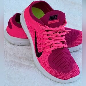 Nike Women’s Free 4.0 Flyknit Running Shoes - Hot Pink with Black Swoosh